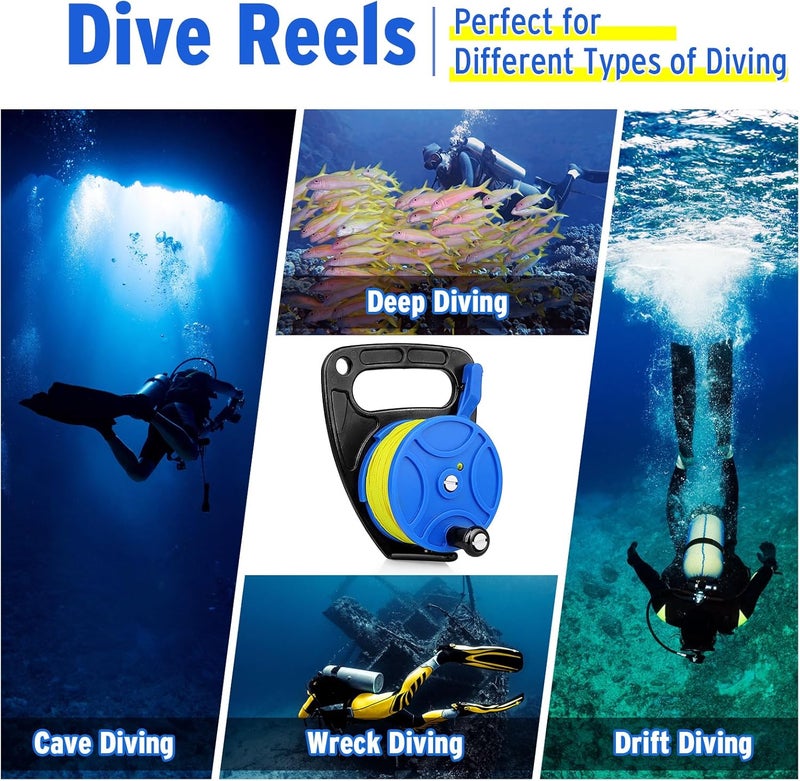 Pluzluce 270ft/83m Scuba Dive Reel, Portable Safety Handle Diving Reel with Thumb Stopper, High Visibility Line Spool Reel for Cave, Wreck, Drift Diving, Spear Fishing, Kayak Anchor, SMB, Buoy Sausage - Image 2